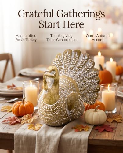 GoGnome Resin Turkey Figurine, Hand-Painted Thanksgiving Tabletop Decor, Fall Harvest Turkey Statue for Mantel, Shelf, Dining Table, Kitchen, Entryway - Image 2