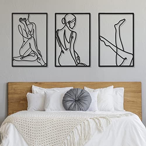 CHENGU 3 Pieces Metal Minimalist Abstract Woman Wall Art Line Drawing Wall Art Decor Single Line Female Home Hanging for Kitchen Bathroom Living Room - Image 3