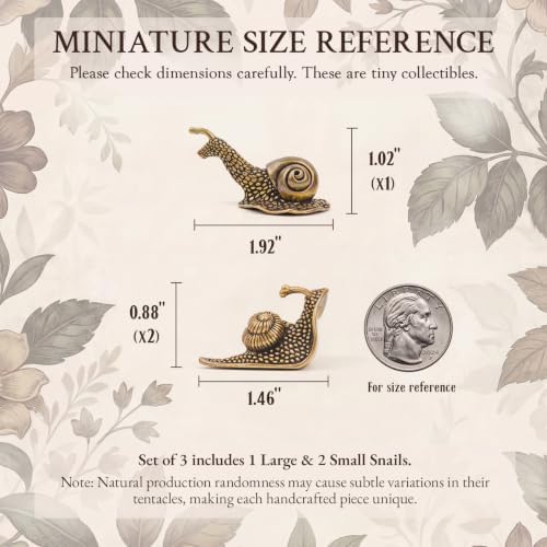 Set of 3 Tiny Solid Brass Snail Figurines – Cute Vintage Cottagecore Décor, Retro Antique-Style Miniature Figurine Collection for Terrarium, Desk, Bookshelf & Plant Pots - Image 2