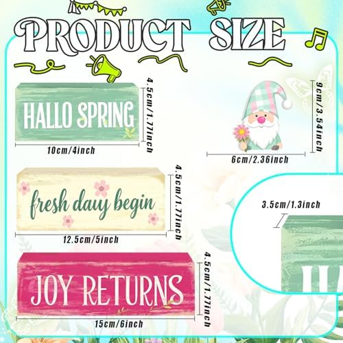 Spring Decoration Wooden Tiered Tray Decor – Rustic Hallo Spring Stacked Block Sign with Spring Gnome Topper – Farmhouse Tabletop Spring Decor for Living Room Shelf Kitchen Seasonal Home Display - Image 4