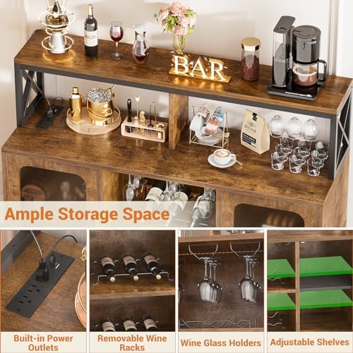 Aheaplus Bar Cabinet with Power Outlets, Liquor Cabinet with Led Lights and - Image 7