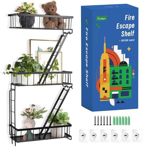 SweetSage Fire Escape Wall Shelf - New York Decorative Ladder Shelf, Wall Art Floating Shelf Black Metal Shelves for Bedroom, Home Office Storage and Display (3-Tier) by HOME