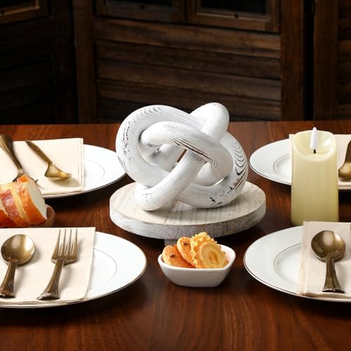 Yalikop 3 Link Wood Knot Decor Rustic Table Shelf Accents, Retro White - Image 6