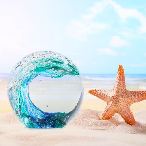 Qianwei Ocean Waves Hand Blown Glass Decor Crystal Ball Sea Figurines Gifts - Image 4