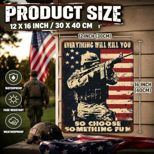 Vintage Memorial Day Metal Sign Patriotic Military Wall Decor Veteran Gifts Wall Art Retro Army Tin Poster for Home Office Coffee Bar Kitchen Garage Man Cave Decorations 12x16 Inch - Image 2
