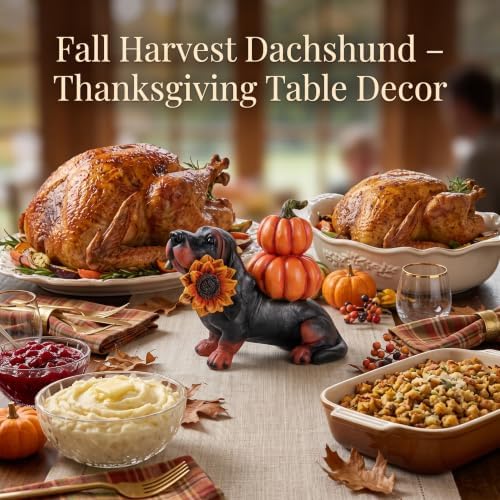 Fall Dachshund Pumpkin Dog Figurine Decor, Thanksgiving Dog Statue - Image 6