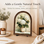 Tabletop Decor White Hydrangea Sign, Arched Wooden Frame with Stand, Flower Home Retro Decorations, Farmhouse Floral Decor, Rustic Potted Flower Art for Living Room Bedroom - Image 2