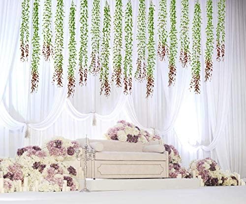Artificial Hanging Vine, 10 Pcs Weeping Willow Plastic Plants Greenery Leaves Faux Ivy Garland Fake Plant UV Resistant Indoor Outdoor Garden Door Wall Baskets Wedding Party Table Decoration Green Red - Image 2