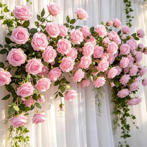 100Pcs Pink Roses Artificial Flowers, Realistic Silk Fake Roses Bouquet - Image 5