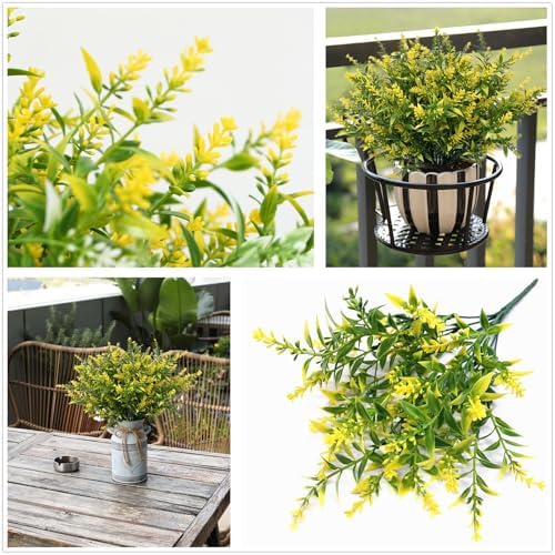 CATTREE Artificial Lavender for Decoration, Fake Flowers Flocked Plants Plastic Faux Flower Bundles Outdoor Indoor Wedding Bouquet Kitchen Table Centerpieces Arrangements DIY Decor - Yellow 8 Pack - Image 4