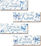 Riletese 4 Pcs Blue Flower Coquete Bow Room Decor, Teen Girls Trendy Preppy Wall Art Aesthetic for Bedroom Bathroom Decor, Inspirational Positive Affirmations by Riletese