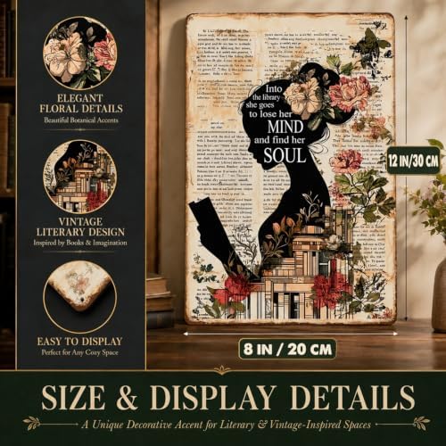 Girl Reading Book Vintage Metal Tin Sign Into The Library She Goes To Lose Her Mind And Find Her Soul Library Decor Poster Home School Coffee Shop Club 12x8 Inch - Image 2