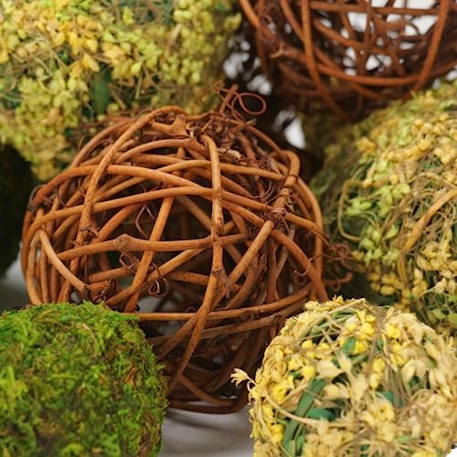 Decorative Balls for Centerpiece Bowls, 18pcs Fake Moss Balls + Wicker Rattan Balls Set Vase Bowl Filler for Home Garden Wedding Party Decor (Fresh Green + Rustic Brown) - Image 3