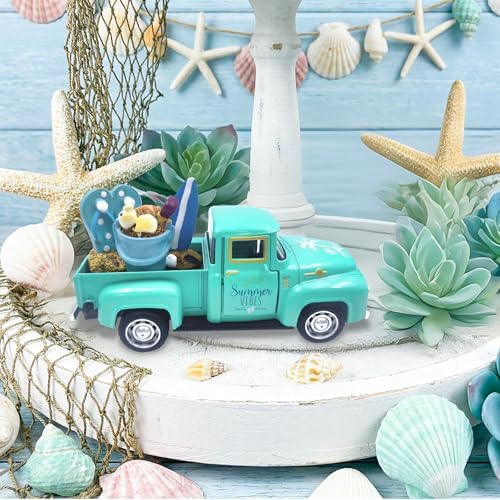 Beach Decor Metal Truck with Mini Fake Beach Buckets Surfboards Flip Flops - Image 2