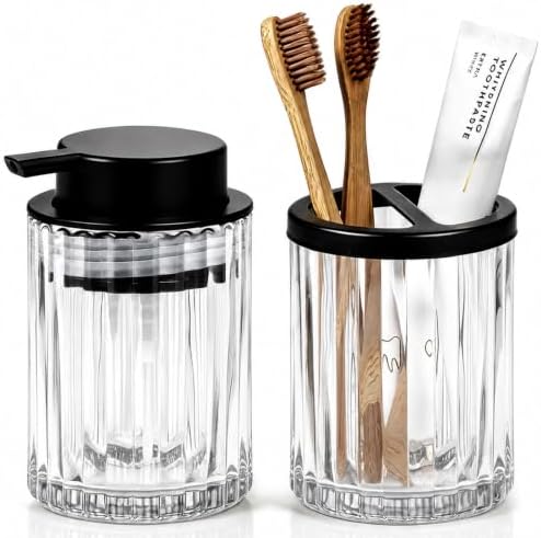 2 PCS Glass Bathroom Accessories Set, Lotion Dispenser & Toothbrush Holder by Amolliar