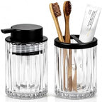 2 PCS Glass Bathroom Accessories Set, Lotion Dispenser & Toothbrush Holder by Amolliar