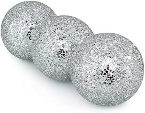 MDLUU 4" Decorative Orbs, Mosaic Sphere Balls, Centerpiece Balls for Bowls, Vases, Dining Table Decor, Pack of 3 (Silver) - Image 2