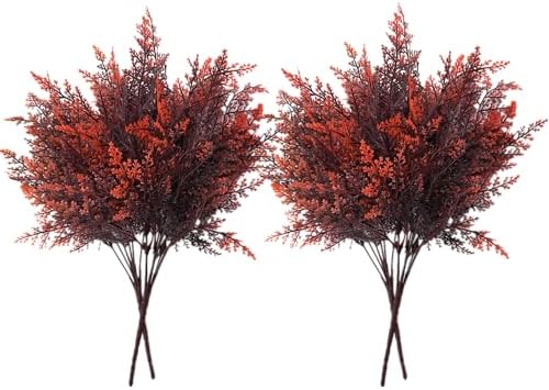 Artificial Fern Plants, Fake Shrubs Faux Boston Grass Plastic Leaves Greenery Bushes Home Garden Kitchen Party Decor Outdoor Indoor Office Yard Verandah Planter Filler DIY Decoration Red 4 Pack by CATTREE
