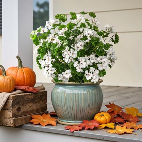 Artificial Geraniums for Outdoors, 8 Stems 17.7 Inch White Faux Geranium Bush Fake Flowers UV Resistant Fall Porch Patio Garden Planter Window Box Indoor Decor, Pot Not Included - Image 4