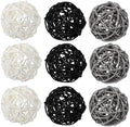 9 Pcs Rattan Decorative Balls, 3 Colors (Black, White, Gray), Handcrafted Woven Yarn Balls for Home Decor, Weddings, Parties, and Special Occasions by Unknown