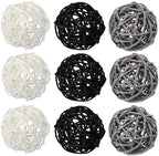 9 Pcs Rattan Decorative Balls, 3 Colors (Black, White, Gray), Handcrafted Woven Yarn Balls for Home Decor, Weddings, Parties, and Special Occasions by Unknown