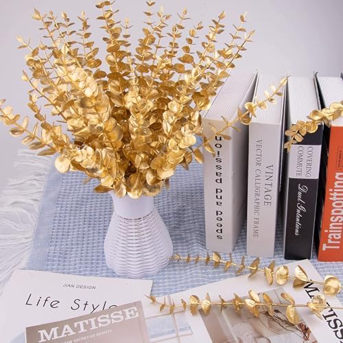 ABAJI 24PCS Eucalyptus Stems Plastic Vivid Leaf Decorations Artificial Leaves Fake Faux Greenery Plant for Home Office House Table Desk Decor Wedding or Party Vase Forever Live - Image 5