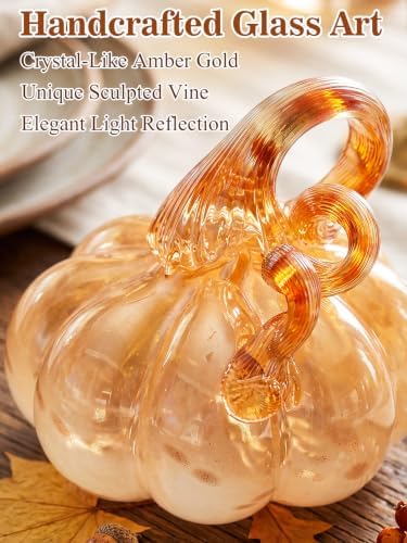 Cosweet 3.5" Handmade Blown Glass Pumpkin for Home Table Mantel Fall Decor - Image 3