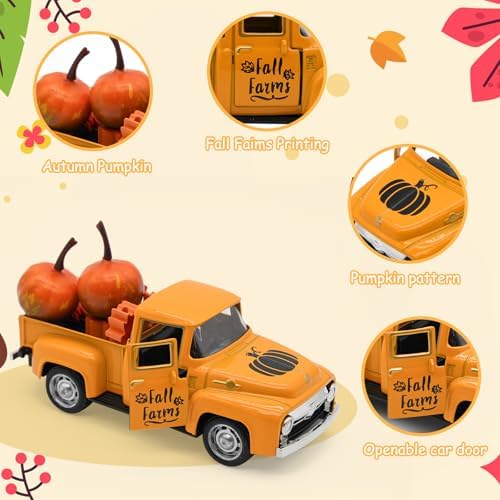 Thanksgiving Truck Decor, Fall Pumpkin Metal Truck Decorations - Image 4