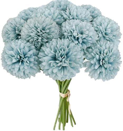 Mandy's 12pcs Artificial Blue Ball Chrysanthemum Flowers by Mandys