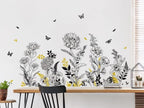 Black Yellow Flower Wall Decals, 3 Sheets Sketch Garden Floral Wall Stickers Simple Line Wildflower Grass Butterflies Art Decor Bedroom Bathroom Hallway Sofa Gifts for Mom(11.8x35.4 in/Sheet) - Image 2