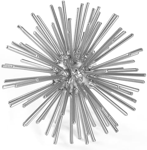 Silver Sphere Decor, Metal Starburst Tabletop Sculpture Decor, Mid-Century Modern Metal Starburst Centerpiece, Spike Ball Decoration for Home, Coffee Table Decor by MOCOME