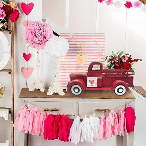 Apple Decor 13.4" Farmhouse Vintage Red Truck with 20 Magnets - Image 4