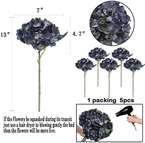 6Pcs 13" Dark Gray Hydrangea Artificial Flowers - Image 2