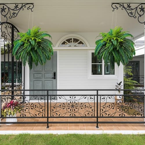 2 Pack Artificial Boston Ferns Outdoor, 48 Inch Large Fake Fern Plants with 88 Leaves, Faux Fern for Porch Planters, Patio, Front Door, Indoor Outdoor Decor - Image 5