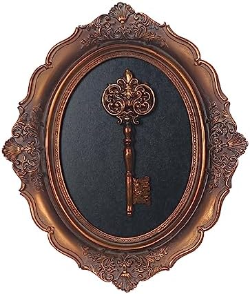 S-MANTIS Vintage Wall Sculpture, Antique Pediment, Hallway Wall Art, Hand Painted Wall Decoration With Embossed Intricate Key Design, Oval Aesthetic Room Décor, Gallery, Unique Gift (Antique Gold-Key) by S-MANTIS