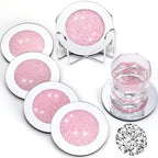 Jetec 6 Pcs Mirrored Glass Coasters with Holder, Bling, Pink, 4 Inch by Jetec