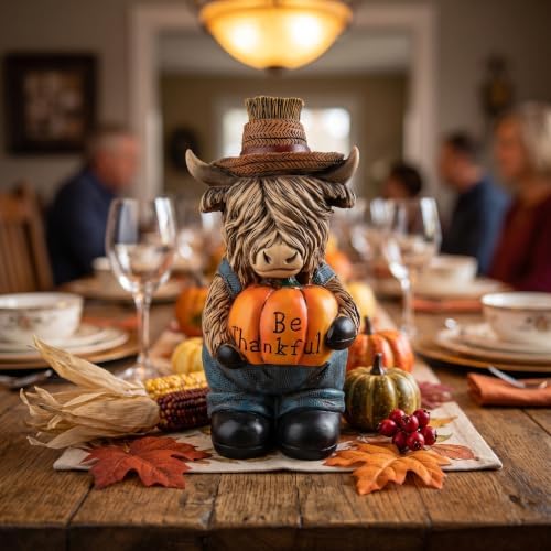 Thanksgiving Highland Cow Statue Pumpkin Decorations Fall Table Home Decor - Image 6