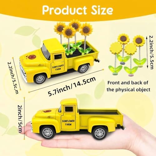 Sunflower Farm Truck Decor, 5.7 Inch Vintage Metal Pickup Tabletop Decor - Image 3
