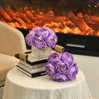 Artificial Peony Silk Flower Centerpieces with LED Light Faux Floral Arrangement in Glass Vase for Home Wedding Table Decoration (Purple) - Image 3