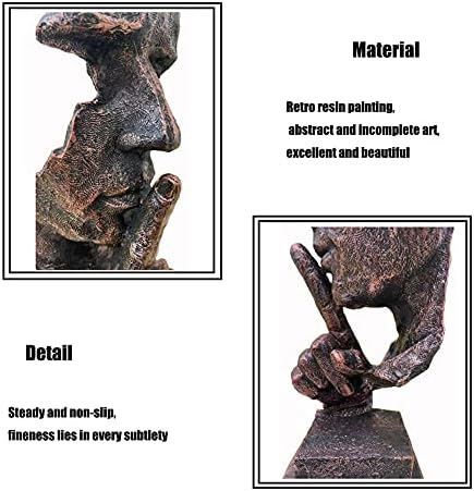 Silence is a Golden Statue Modern Mens Creative Office Home Room Decorations Sculpture Bookshelf Decorative 4.7 x 4.3 x 13.1in(Ancient Gold) Modern Home Décor - Image 6