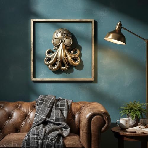 JJALIGHTS Exquisite Resin Animal Head Wall Sculpture (Gift Metal Frame) - octo Imitation Copper Vintage Decor for Living Room, Bedroom & Office | Decorative Wall Hanging Art (Octopus) - Image 2