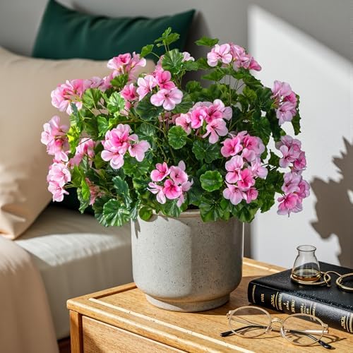 Artificial Geraniums for Outdoors, 8 Stems 17.7 Inch Pink Faux Geranium Bush Fake Flowers UV Resistant Fall Porch Patio Garden Planter Window Box Indoor Decor, Pot Not Included - Image 6