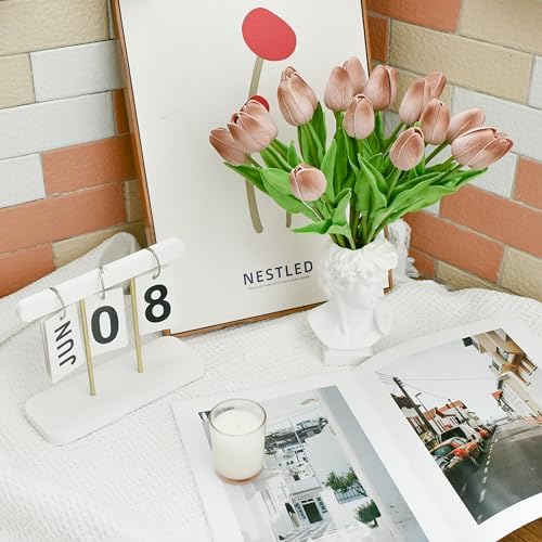 ONLY ART Artificial Brown Tulips 20 Pcs – 13.5 Inch PU Faux Flowers with Bendable Stems for Home Décor, Wedding Centerpieces, DIY Floral Arrangements, New Year and Valentine's Day - Image 6