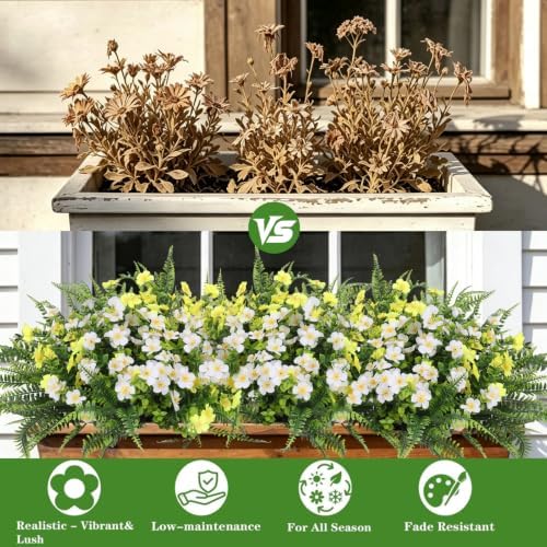 RECUTMS Artificial Flowers for Outdoors,White Yellow Fake Flowers Plants - Image 5