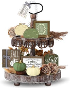 Reallnaive 18 Pcs Fall Tiered Tray Decor, Sage Green Pumpkin Signs by Reallnaive