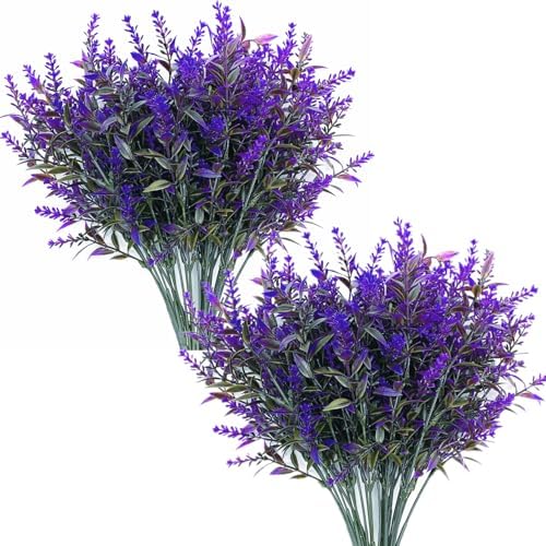 CATTREE Artificial Plants, Plastic Lavender Flowers Fake Plant Simulation Greenery Faux Shrubs Leaves Bushes for Outdoor Indoor Home Garden Office Yard Wedding Decoration Planting Filler Purple 8 Pack by CATTREE