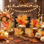 5 Pcs Fall Maple Leaf Block Signs, Wooden Thanksgiving Table Decor - Image 3