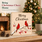 Christmas Decorations Merry Christmas Cardinal Birds Wood Box Sign - Image 2