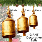 Decorative Cow Bells Set of 3 Large Harmony Bells - Vintage Giant Christmas Bells, Country Rustic Cowbell on Jute Rope XL Hanging Lucky Golden Bells (4"-6"-8") - Image 4