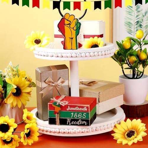 4 Pcs Juneteenth Decorations Juneteenth Tiered Tray Decoration Juneteenth Wood Signs Rustic 1865 Freedom Black American Block Decor for Farmhouse Table Home Tabletop Bookshelf Decorations - Image 5